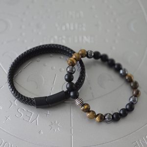 Tiger Eye & Black Woven 8mm Bracelet Set
