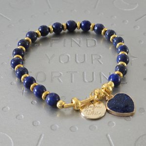 Lapis Lazuli with Gold Embellishment & Heart Charm 6mm Bracelet