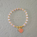 Rose Quartz with Gold Embellishment & Heart Charm 6mm Bracelet