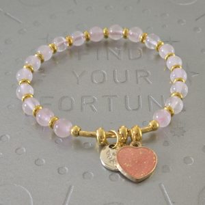 Rose Quartz with Gold Embellishment & Heart Charm 6mm Bracelet