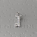 A key-shaped pendant with detailed patterns on the handle.