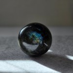 Galactic Radiance Labradorite Sphere - Front View showcasing iridescent colors